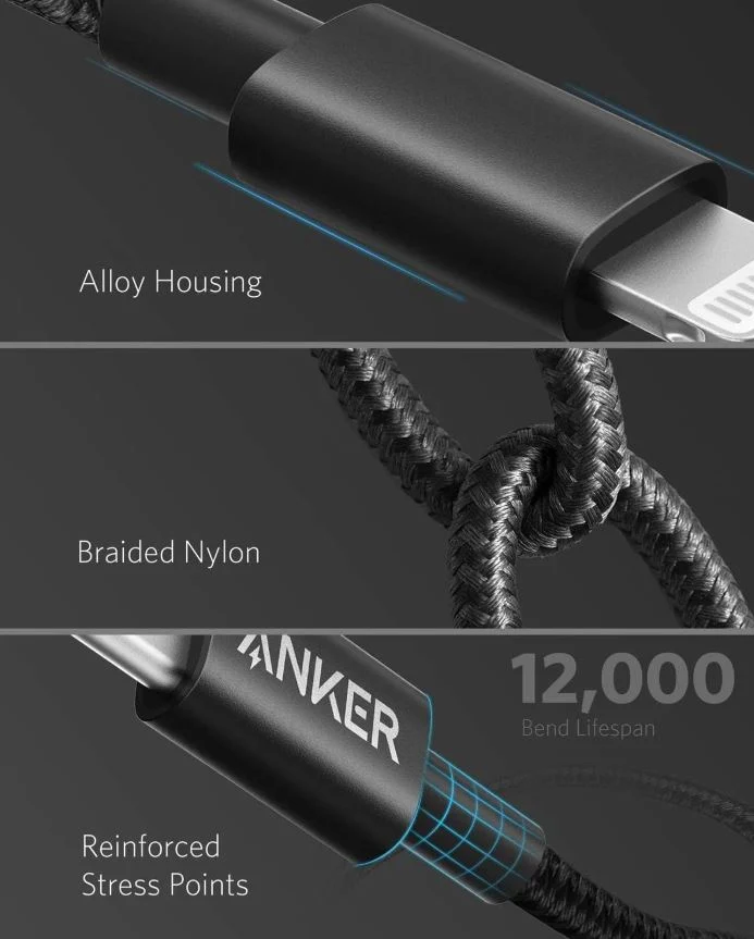 Anker USB-C to Lightning Cable (6ft/1.8m, New Nylon ) Black