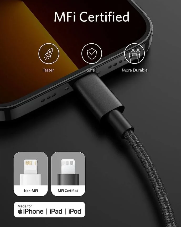 Anker USB-C to Lightning Cable (6ft/1.8m, New Nylon ) Black
