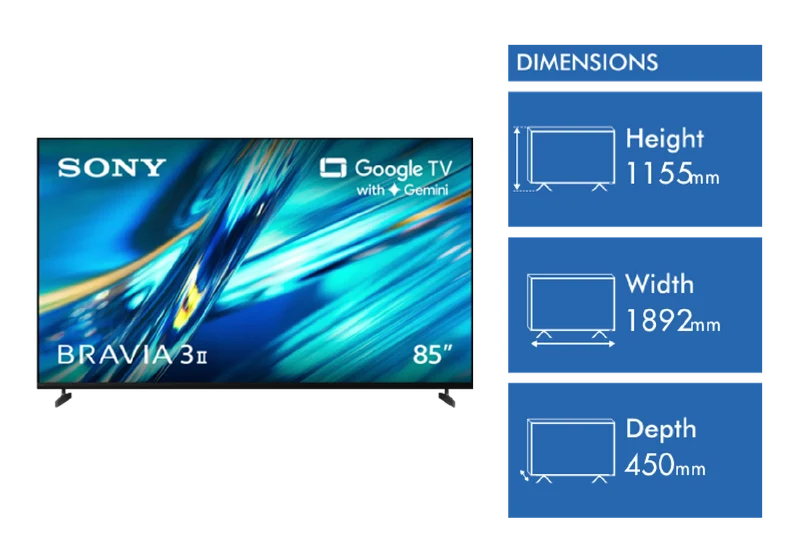 Sony 85" BRAVIA 3 II 4K HDR AI Google TV with Gemini 2026