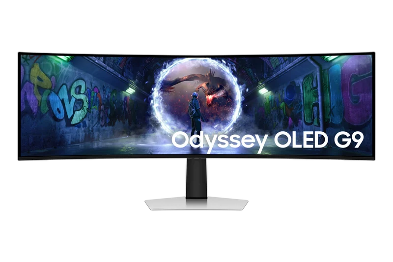 Samsung The G9 G932 Odyssey 49-inch OLED gaming monitor features Dual QHD resolution and a 240Hz refresh rate.