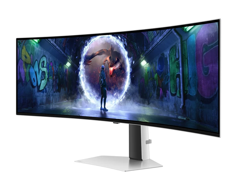 Samsung The G9 G932 Odyssey 49-inch OLED gaming monitor features Dual QHD resolution and a 240Hz refresh rate.