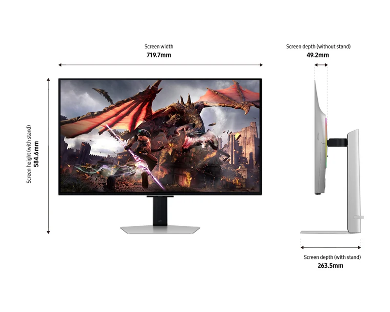 Samsung The G80SD 32-inch UHD OLED gaming monitor features smart features and a 240Hz refresh rate.