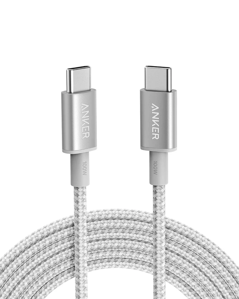 Anker USB-C to USb-C Cable (10ft/3m, 100W, Braided) Silver