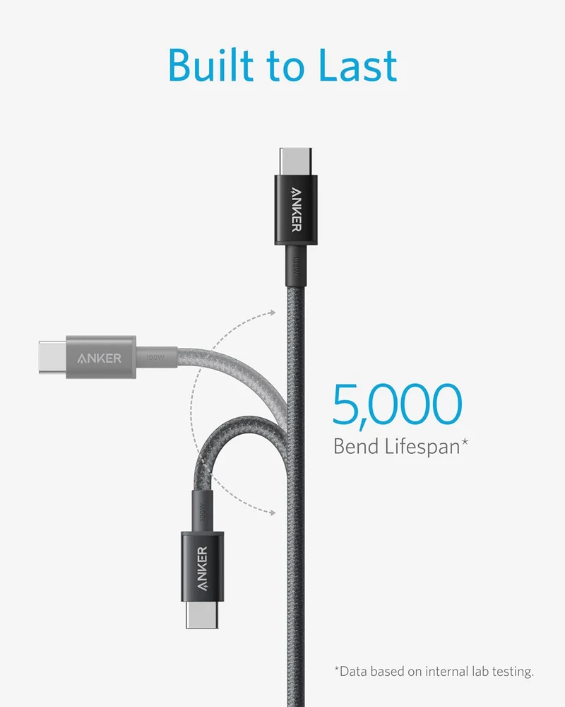 Anker USB-C to USb-C Cable (10ft/3m, 100W, Braided) Black
