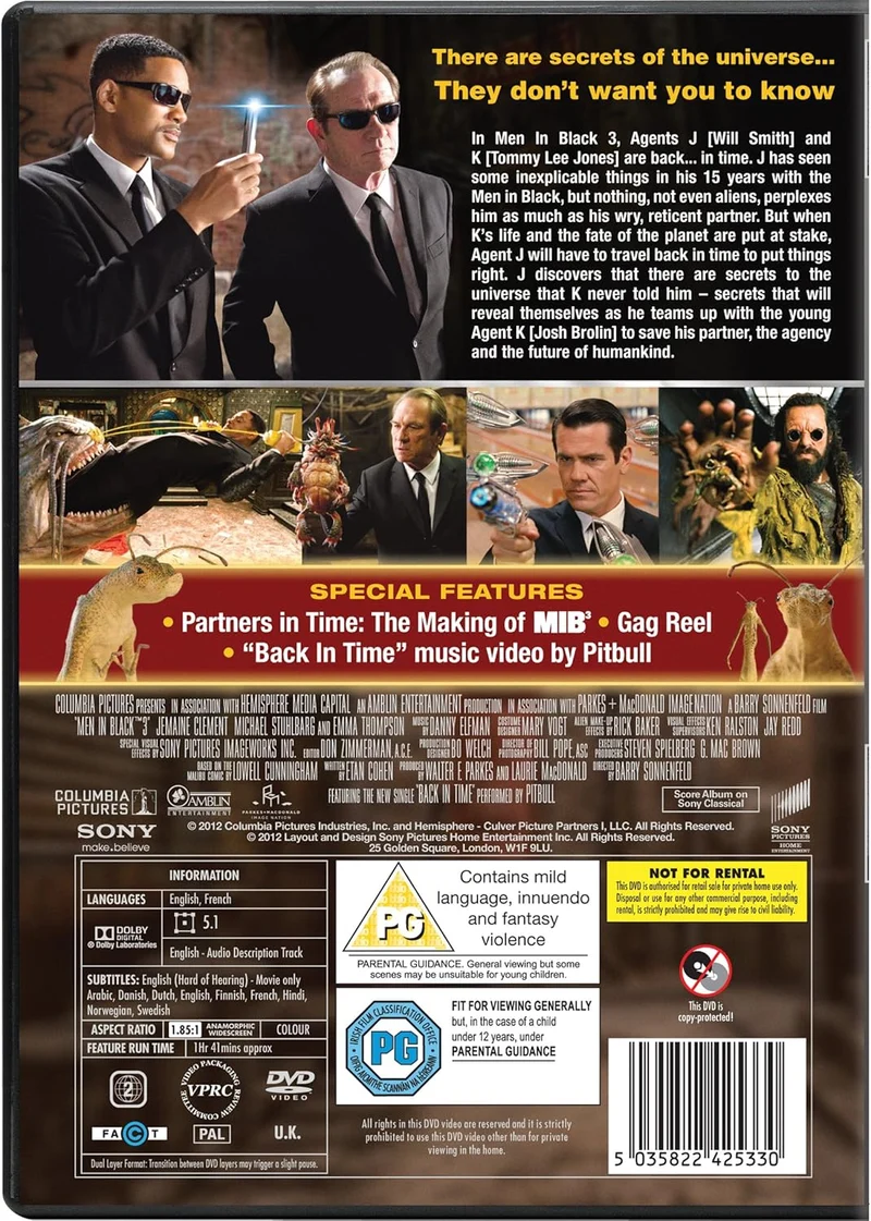 Men in Black 3 – DVD Sci-Fi Comedy Film Sony Pictures
