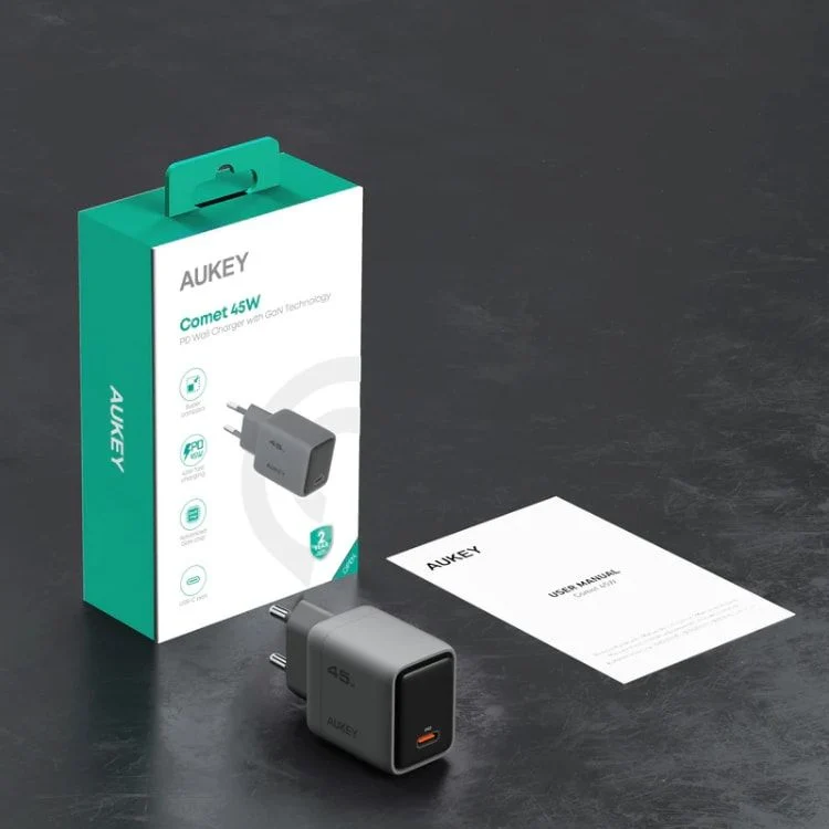 AUKEY Comet USB-C Adapter, 45 Watt, Grey - PA-C2-GY