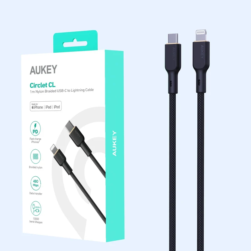 AUKEY Circlet CL USB-C to Lightning Cable, 1 Meter, Black - CB-NCL1-BK