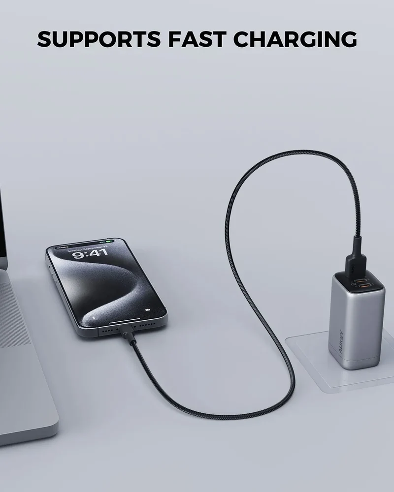 AUKEY USB-A to Lightning Cable, 0.9 Meter, Black - CB-BAL7-BK