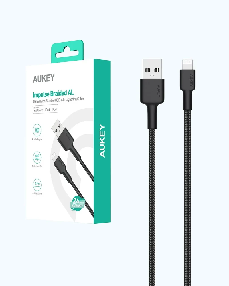 AUKEY USB-A to Lightning Cable, 0.9 Meter, Black - CB-BAL7-BK