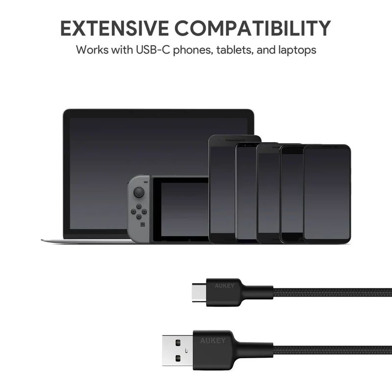 AUKEY USB-A to USB-C Cable, 0.9 Meter, Black - CB-CD30-BK