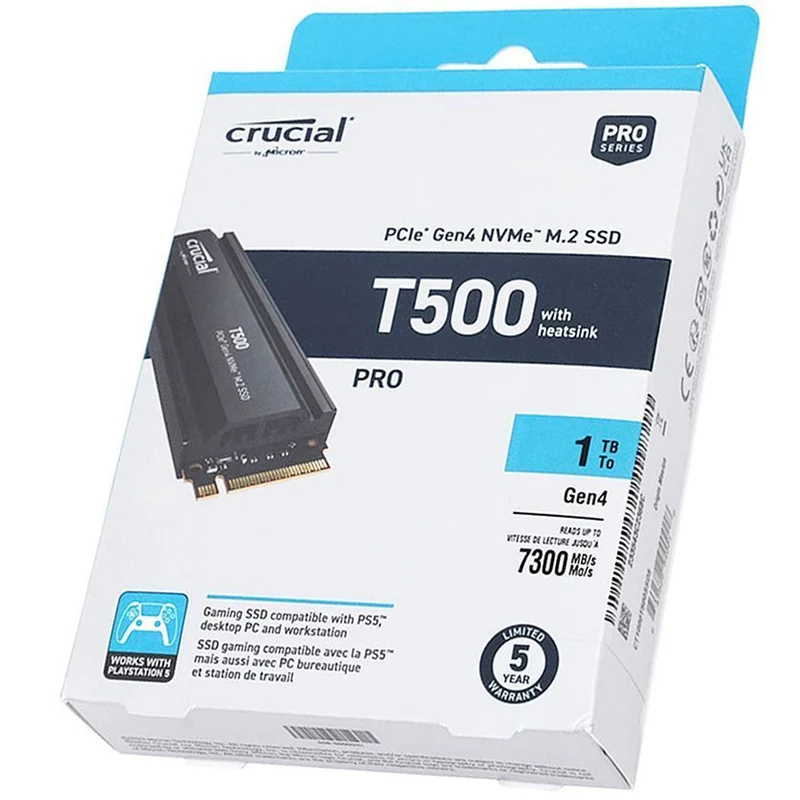 Crucial T500 PCIe Gen4 NVMe M.2 SSD with Heatsink (1TB / 2TB / 4TB)