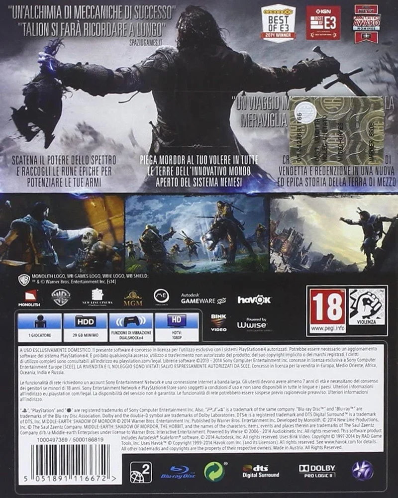 LA TERRA DI MEZZO L'OMBRA DI MORDOR PS4 (usato garantito)