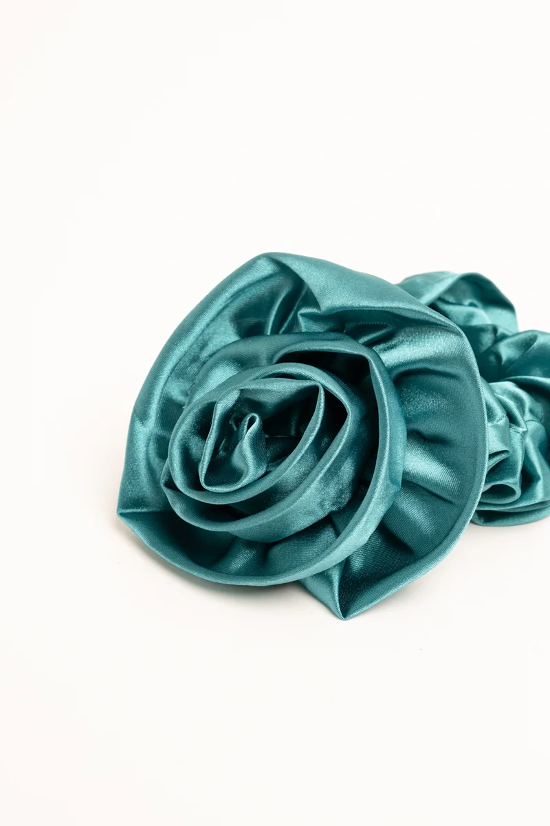 Elastico per capelli con rosa 3D verde acqua