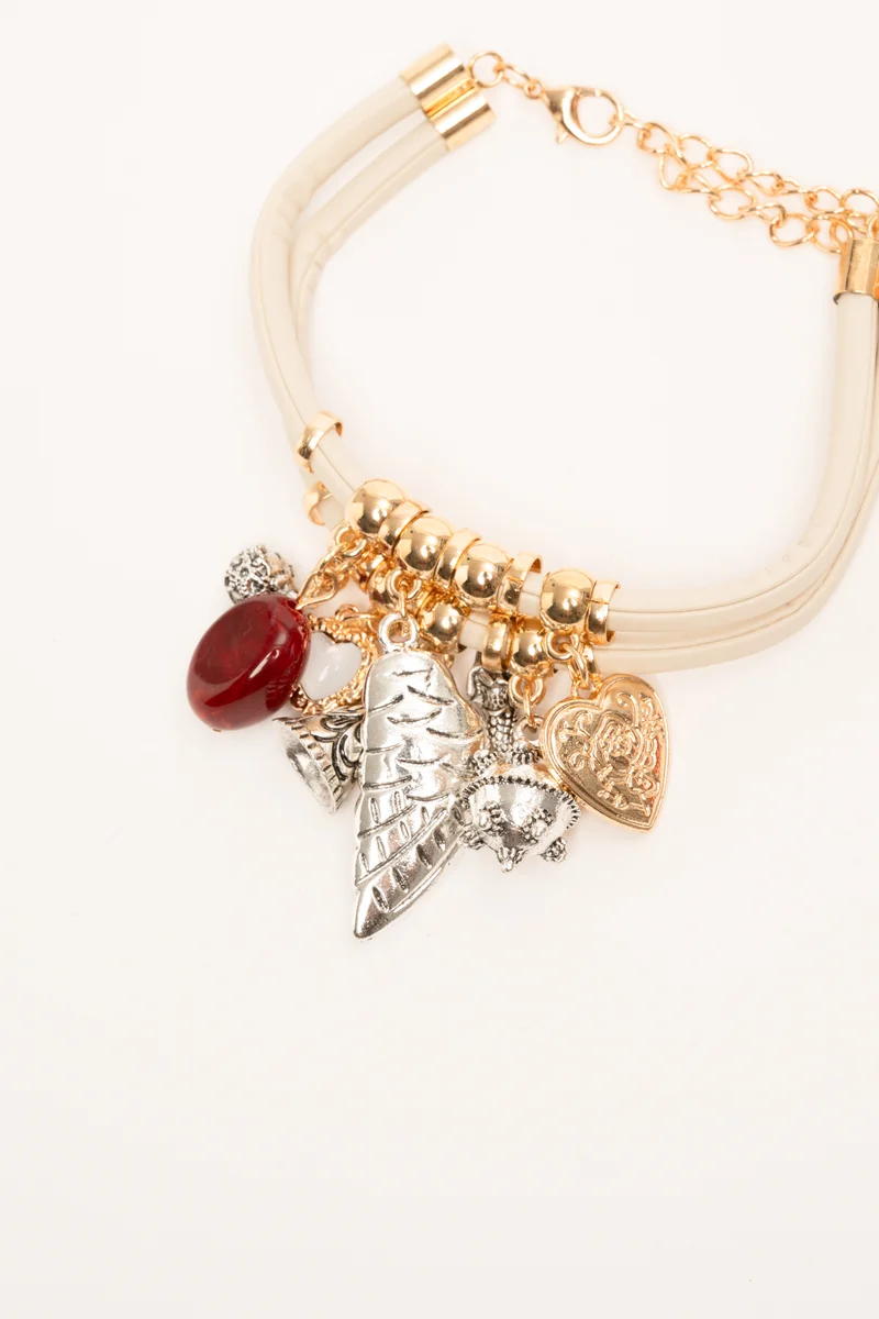 Bracciale beige con ciondoli multicolor