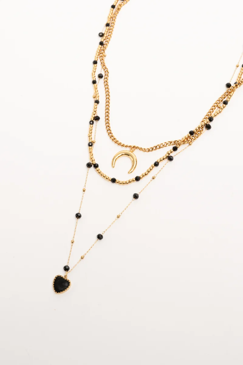 Collana a fili multipli con pendenti oro & nero