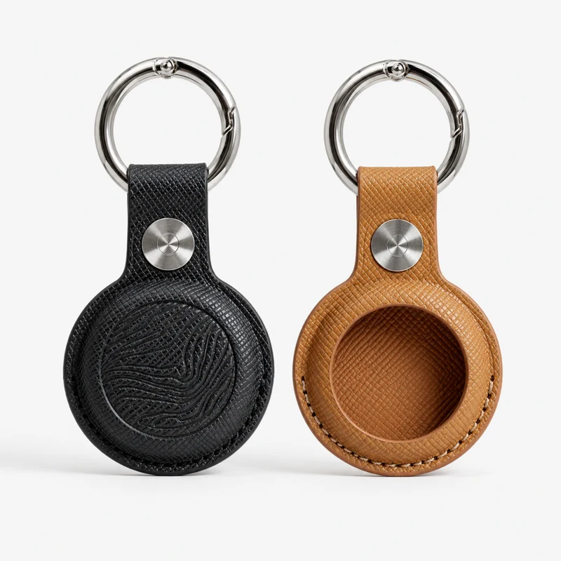 Saffiano Leather AirTag Holder | Mt Baker Topographic Keychain Case for Keys, Bags & Luggage