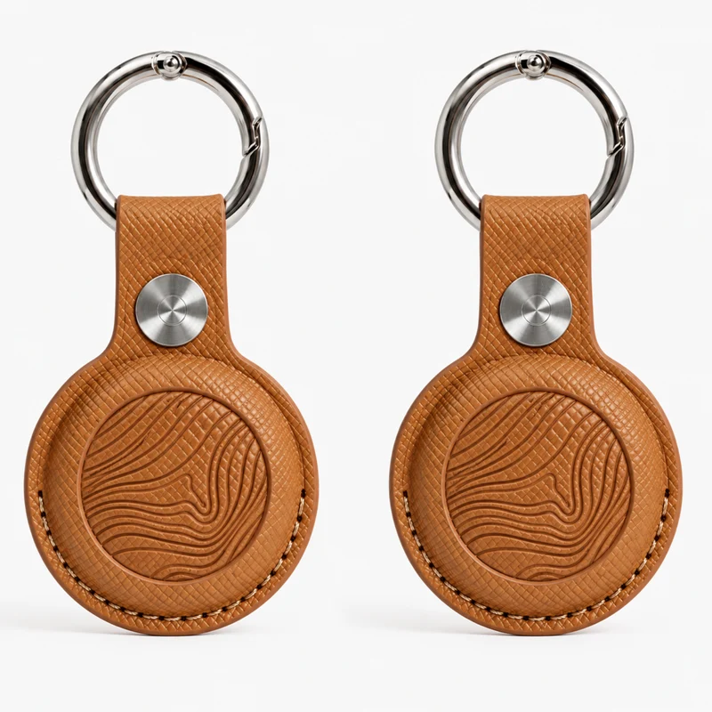 Saffiano Leather AirTag Holder | Mt Baker Topographic Keychain Case for Keys, Bags & Luggage