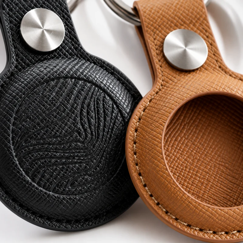 Saffiano Leather AirTag Holder | Mt Baker Topographic Keychain Case for Keys, Bags & Luggage