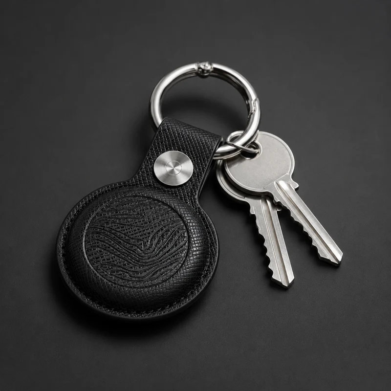 Saffiano Leather AirTag Holder | Mt Baker Topographic Keychain Case for Keys, Bags & Luggage
