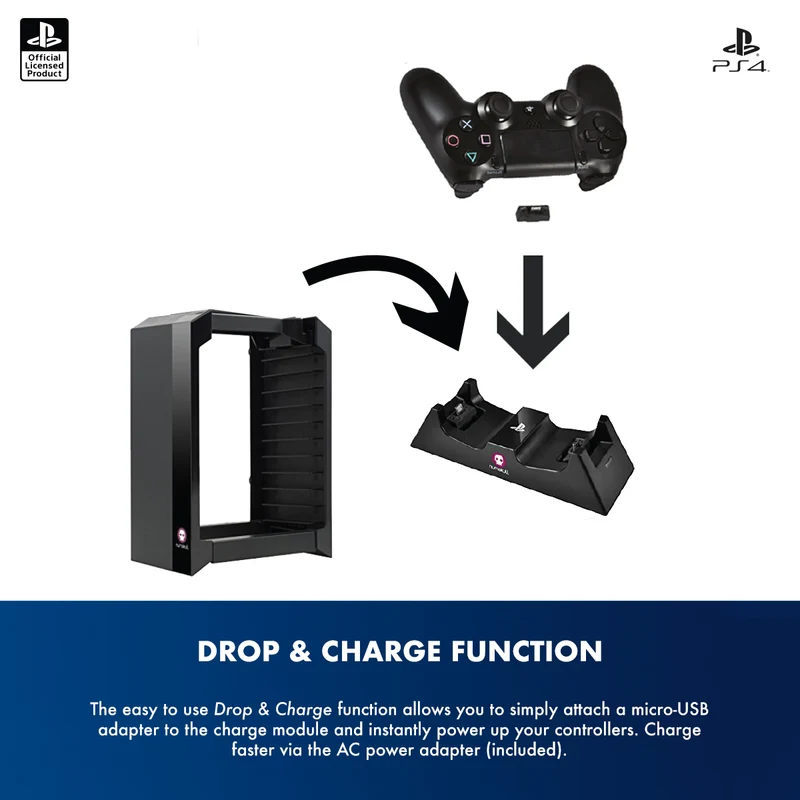 Torre di giochi ufficiale Sony PlayStation 4 / PS4 e caricatore doppio