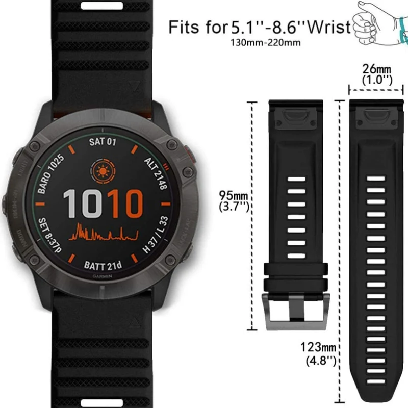 Garmin Fenix 6X 6X Pro Solar Wristband Band Replacement (Black) - Accessories