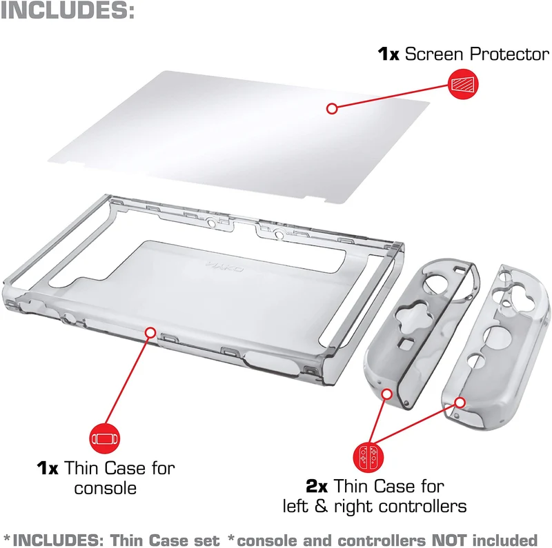 Nyko Thin Case (Clear) for Nintendo Switch + Tempered Glass Screen Protector