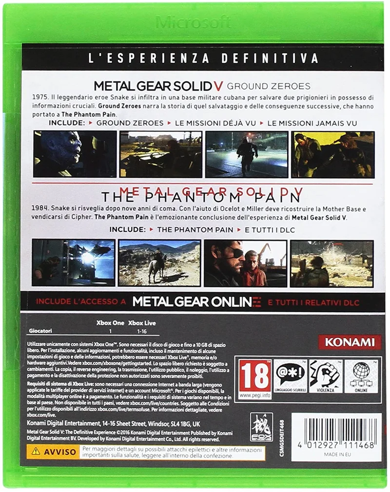 METAL GEAR SOLID V: THE DEFINITIVE EXPERIENCE XBOX ONE EDIZIONE ITALIANA
