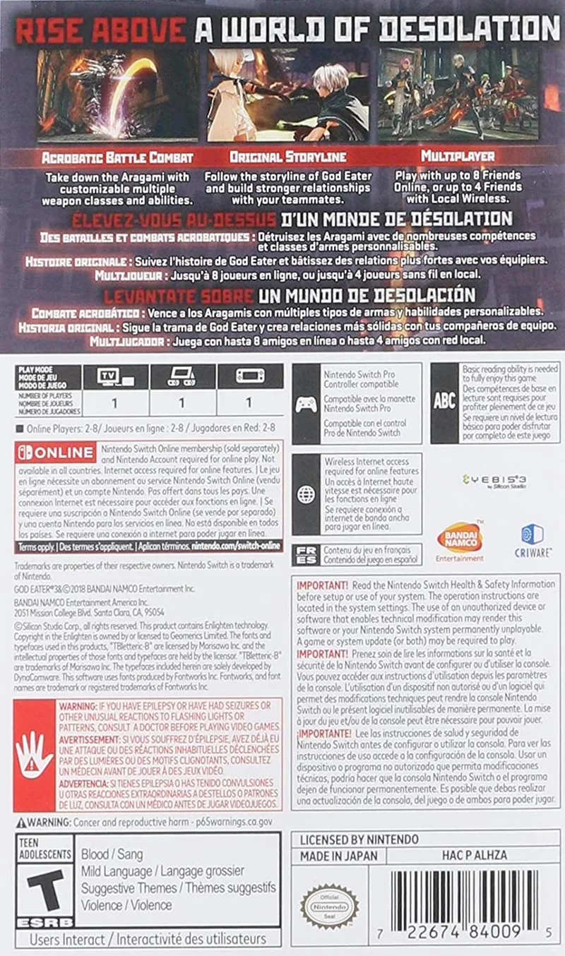 God Eater 3 Nintendo Switch Edizione Americana