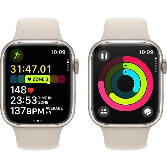 Apple Watch Series 9 (GPS+Cell) 45mm Starlight Alum Case & Starlight Sport Band, M/L