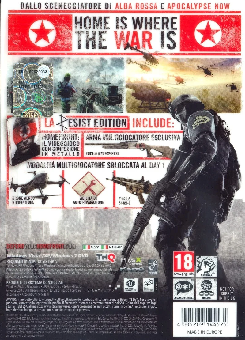 HOMEFRONT RESIST EDITION PC (Steelbook)(versione italiana)