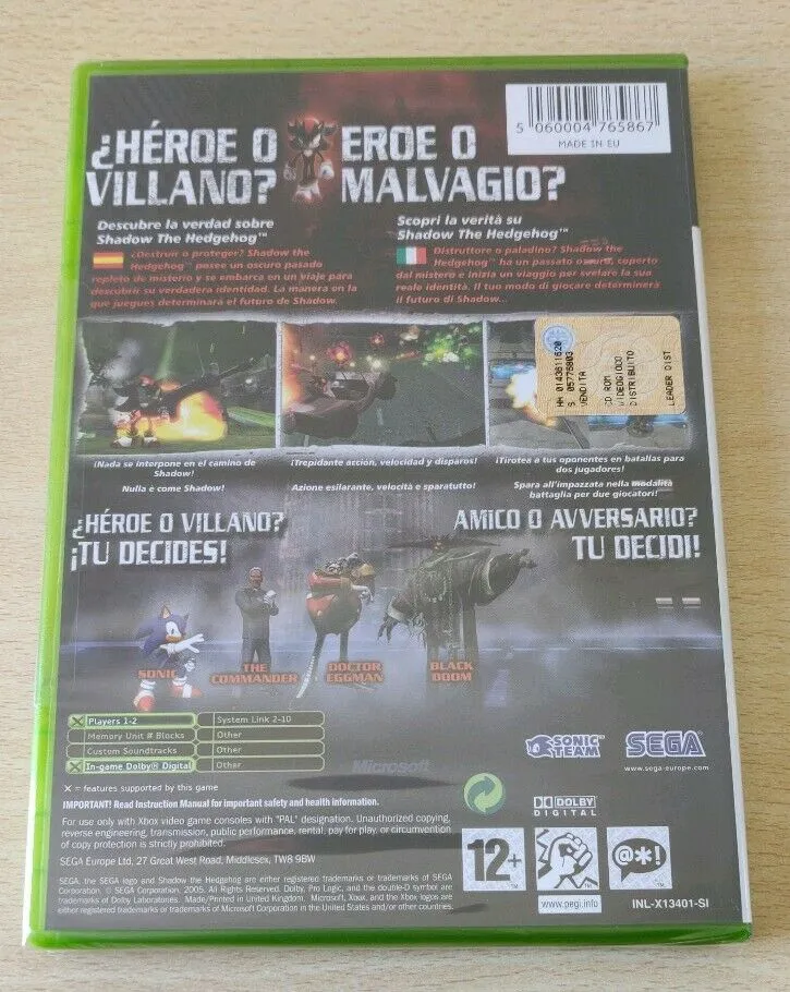 SHADOW THE HEDGEHOG XBOX (versione italiana)
