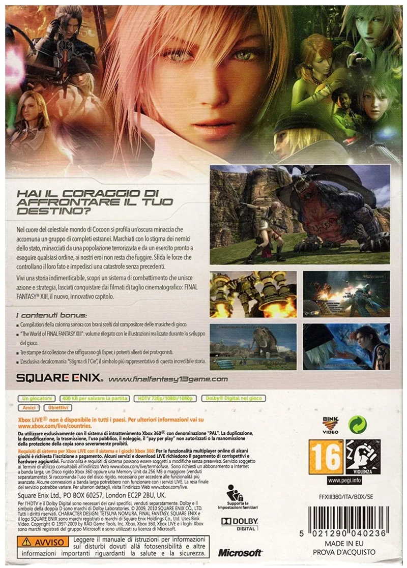 FINAL FANTASY XIII EDIZIONE LIMITATA DA COLLEZIONE XBOX 360 EDIZIONE ITALIANA
