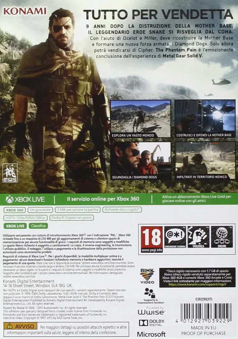 METAL GEAR SOLID V THE PHANTOM PAIN XBOX 360 EDIZIONE ITALIANA