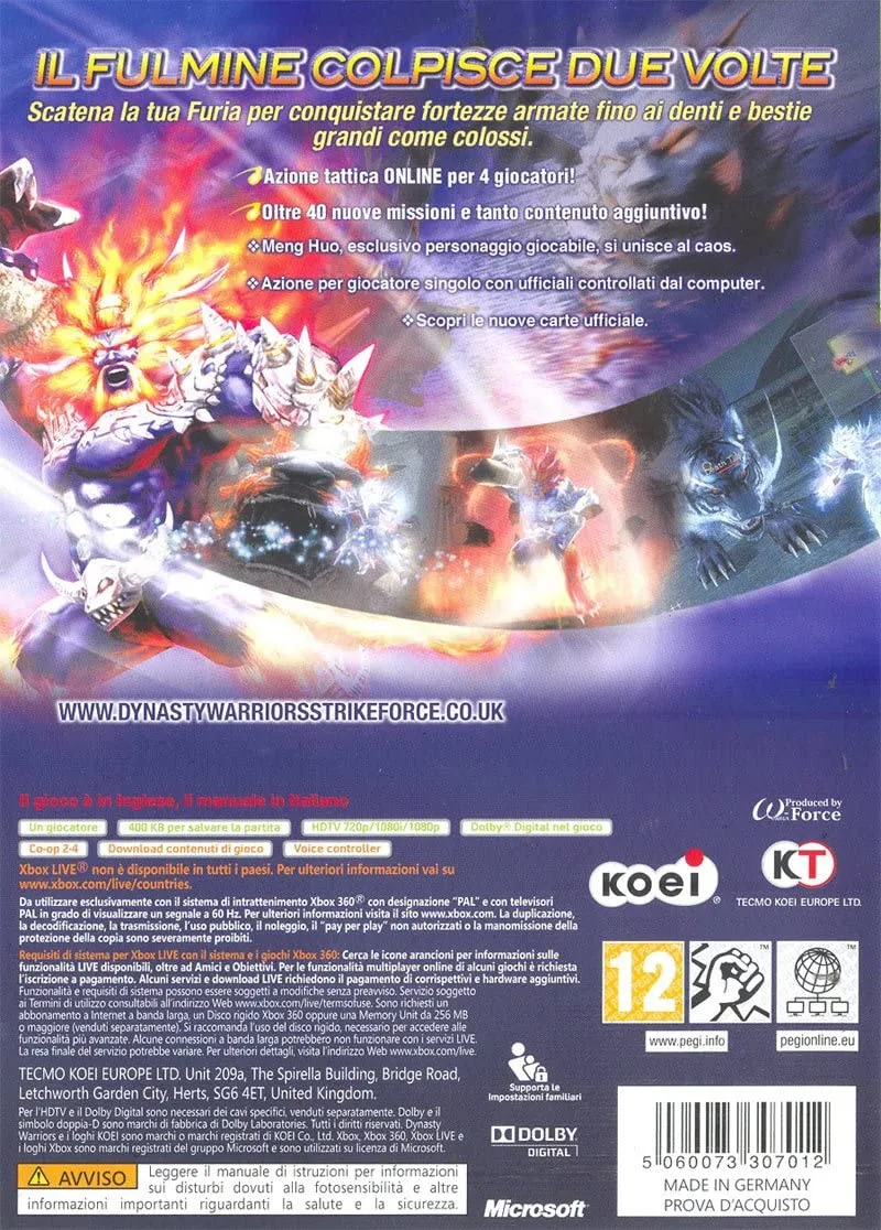 DYNASTY WARRIORS STRIKEFORCE XBOX 360 EDIZIONE ITALIANA