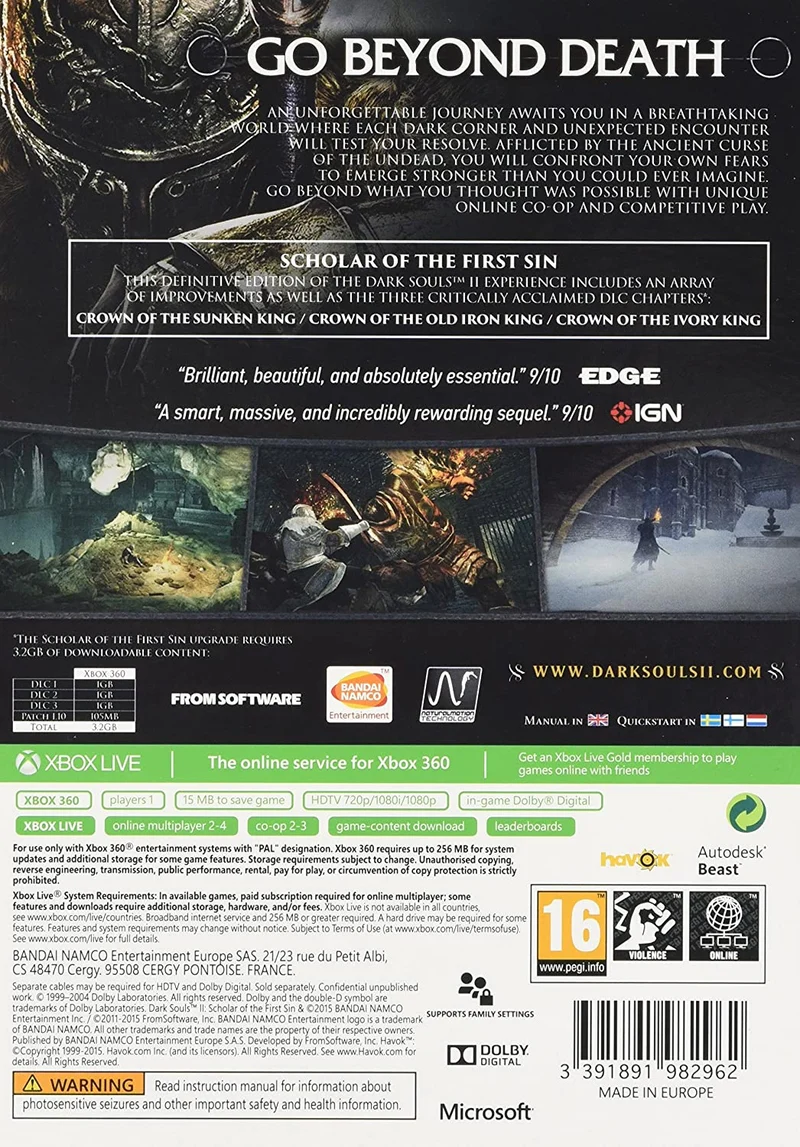 DARK SOULS II SCHOLAR OF THE FIRST SIN XBOX 360 EDIZIONE REGNO UNITO