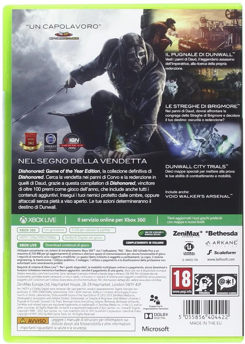 DISHONORED GAME OF THE YEAR EDITION XBOX 360 EDIZIONE ITALIANA