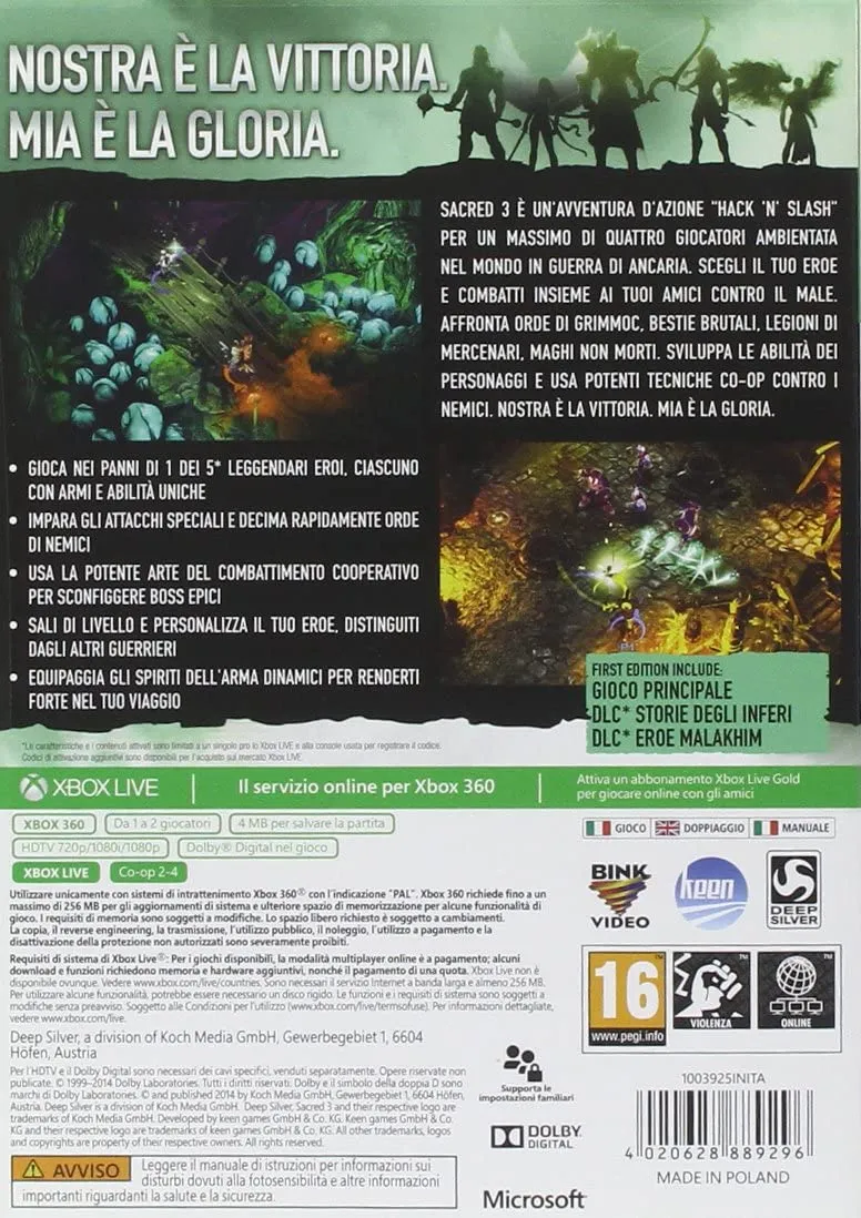 SACRED 3 FIRST EDITION XBOX 360 (versione italiana)