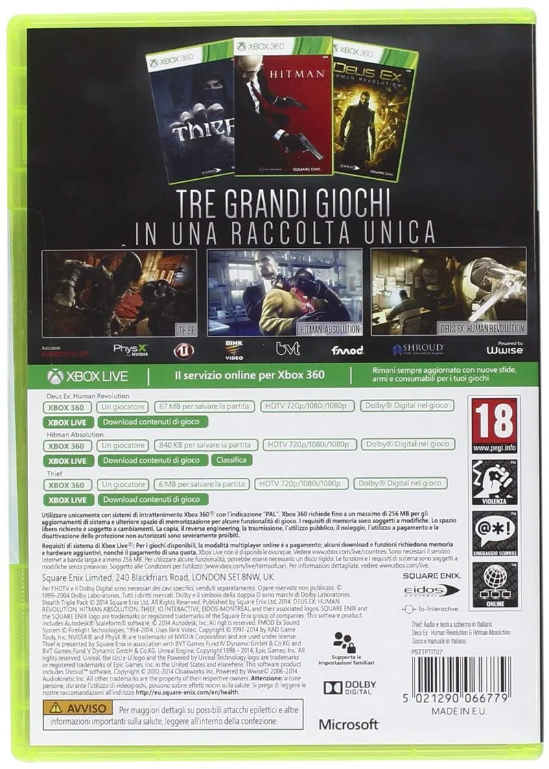 ULTIMATE STEALTH TRIPLE PACK-THIF-HITMAN-DEUS EX human revlution-xbox 360