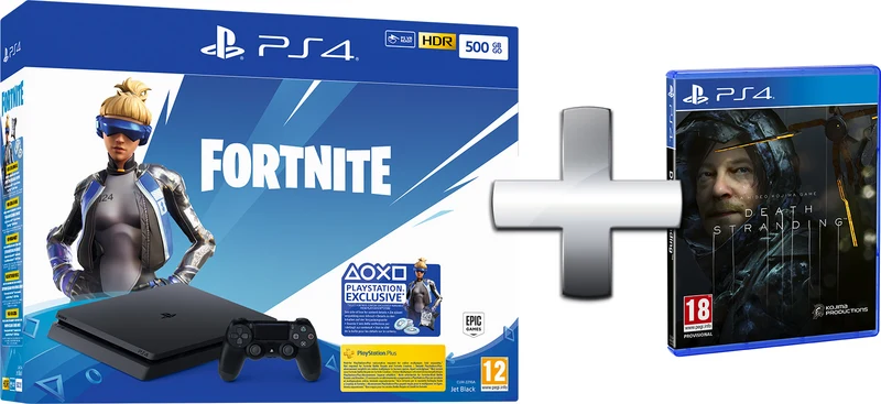 PS4 CONSOLE 500GB BLACK EU + FORTNITE VCH (2019) + DEATH STRANDING