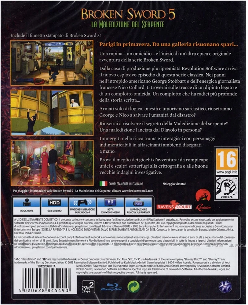 BROKEN SWORD 5 LA MALEDIZIONE DEL SERPENTE PLAYSTATION 4 EDIZIONE ITALIANA