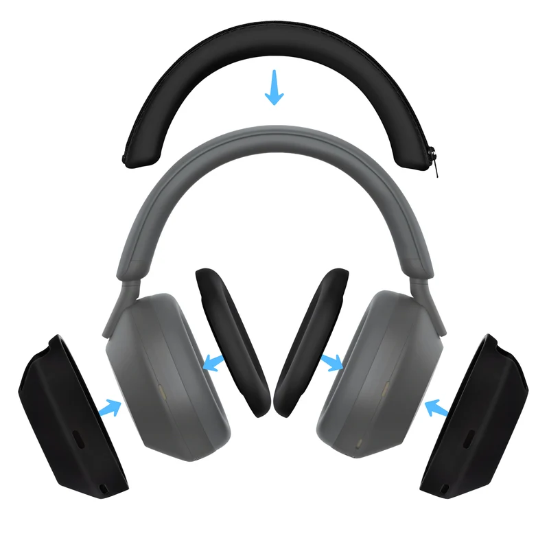 Set di cover protettive in silicone per Sony WH-1000XM5 - Copri archetto, padiglioni auricolari e copri auricolari - Antisudore, antipolvere, antiscivolo e facili da installare