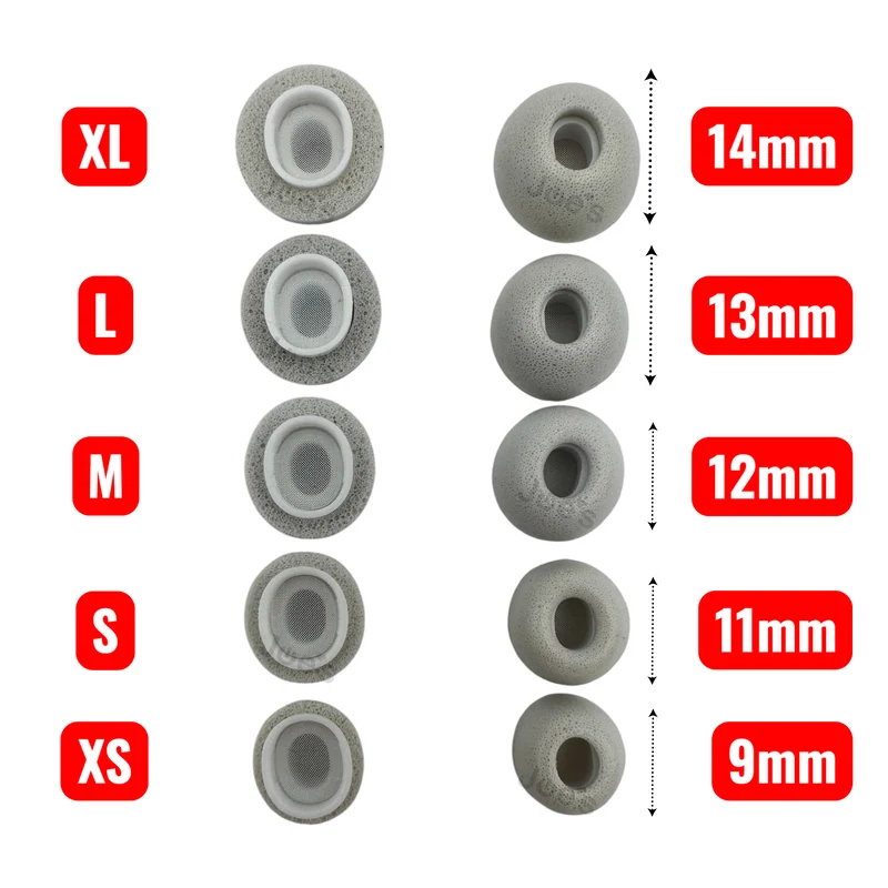Apple AirPods Pro Memory Foam Ear Tips – 10-Pack (1st & 2nd Gen, XS–XL, White)