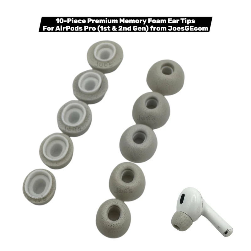 Apple AirPods Pro Memory Foam Ear Tips – 10-Pack (1st & 2nd Gen, XS–XL, White)