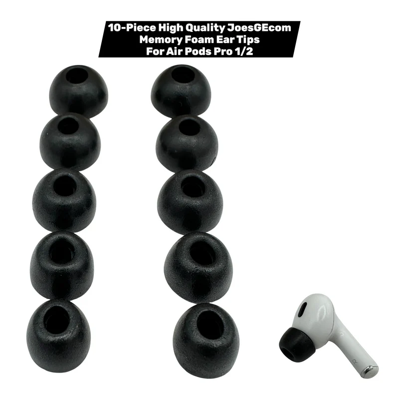 Apple AirPods Pro Memory Foam Ear Tips – 10-Pack (1st & 2nd Gen, XS–XL, Black)