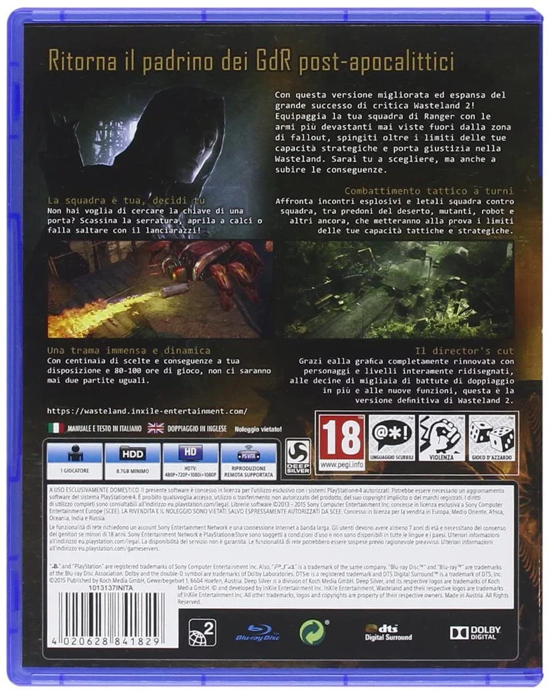 WASTELAND 2 DIRECTOR'S CUT PLAYSTATION 4 VERSIONE ITLIANA