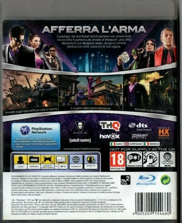 SAINTS ROW THE THIRD PLAYSTATION 3 EDIZIONE ITALIANA
