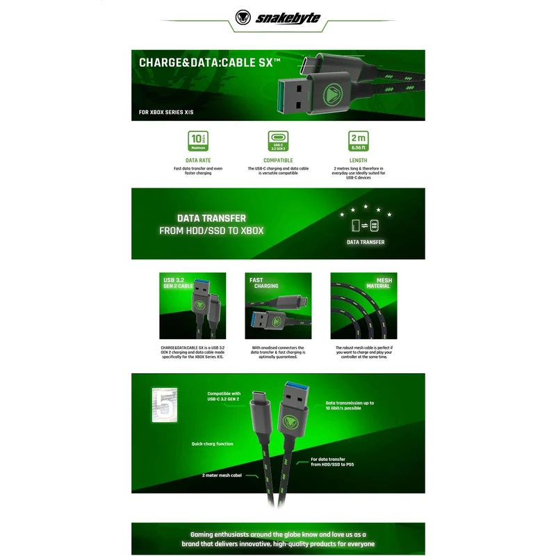 Snakebyte XBox USB 3.2 Charge and Data Cable X