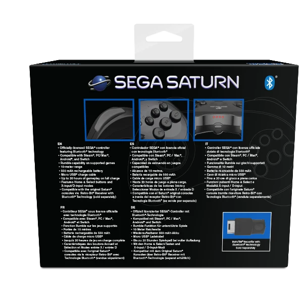 Retro-Bit SEGA Saturn BT Pad Black [PREORDINE]