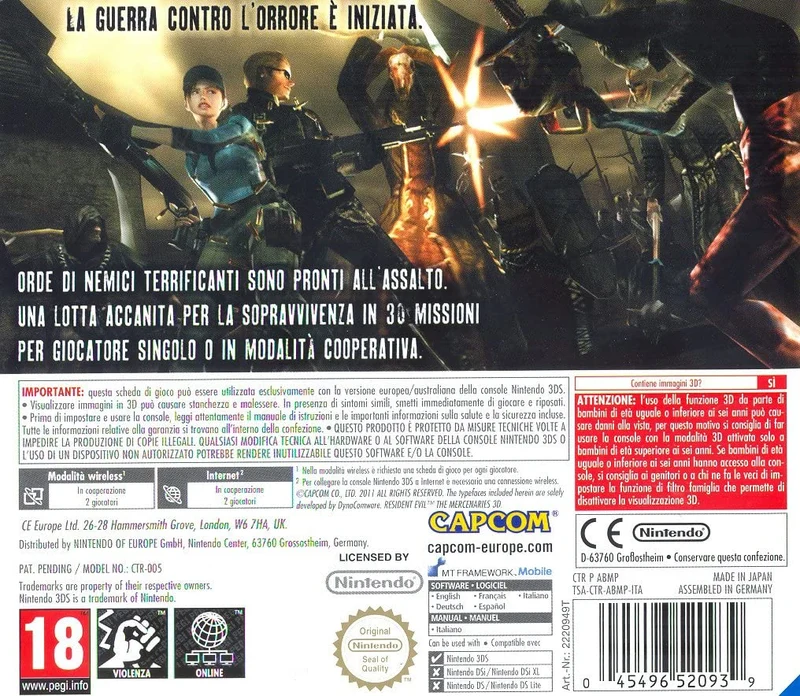Resident Evil: the Mercenaries 3D Nintendo 3DS Edizione Italiana