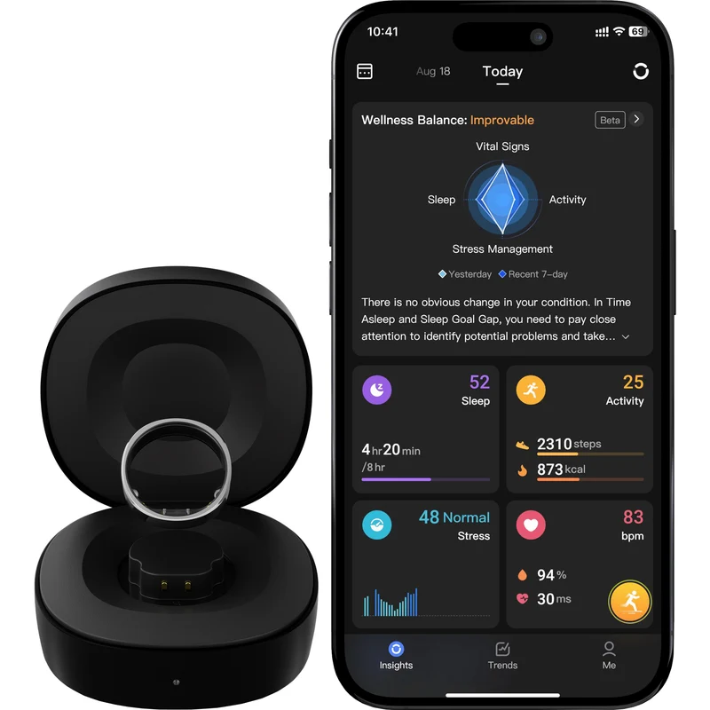 RingConn Gen 2 Smart Ring, Black, Size 9